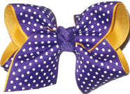 Toddler Purple with Yellow Gold Pin Dots over Yellow Gold Double Layer Overlay Bow